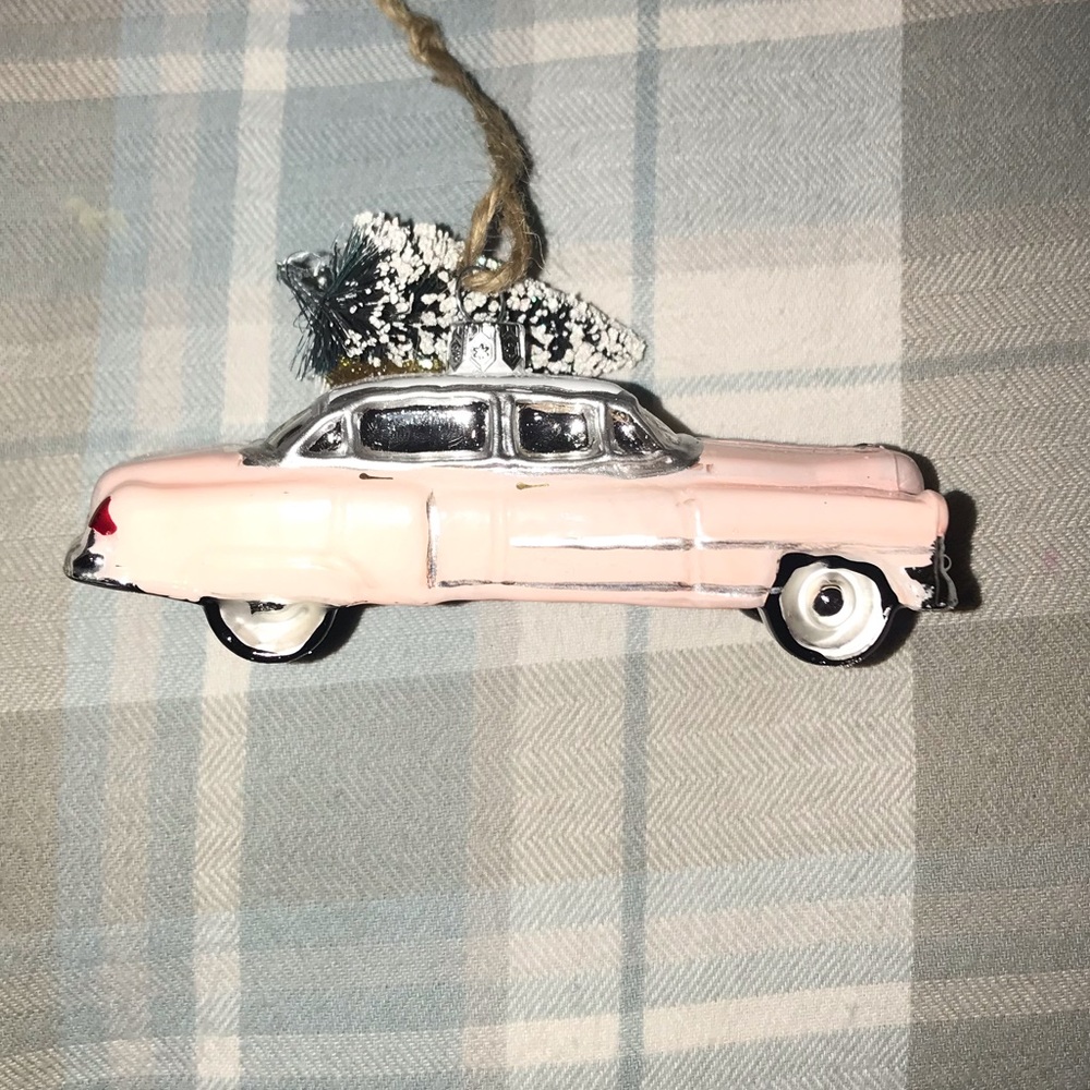 Pink car with tree on top Christmas ornament